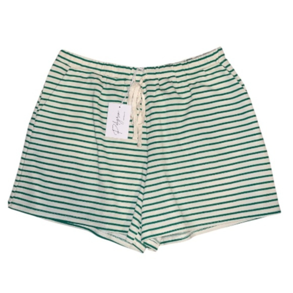 Polagram Madeline Green & Beige Striped Shorts